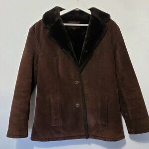 Guess Heavy Suede Coat with Soft Faux Fur Collar